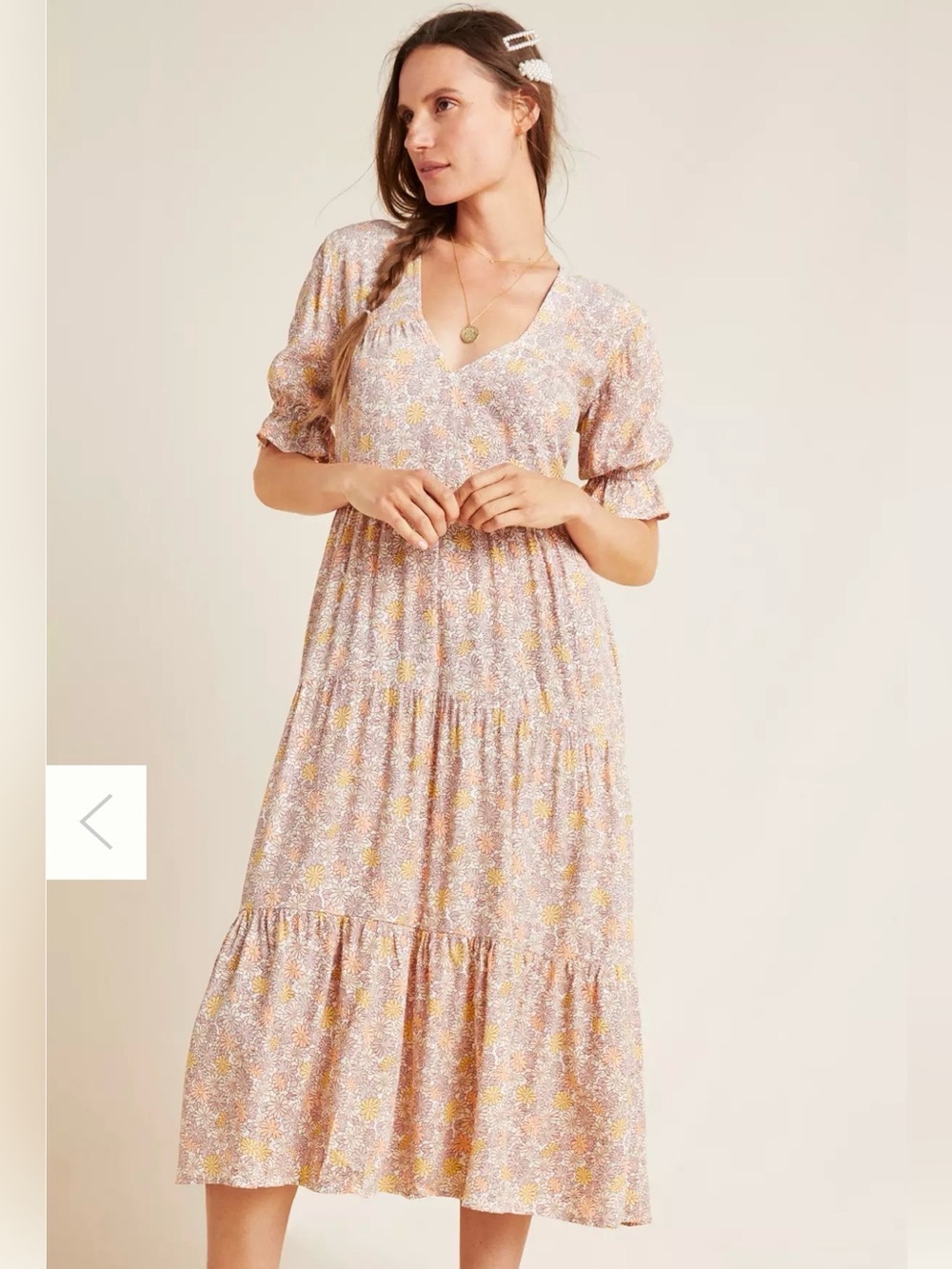 Faithfull The Brand La Falaise Midi Dress Pastel Floral V-Neck Women’s Size 6